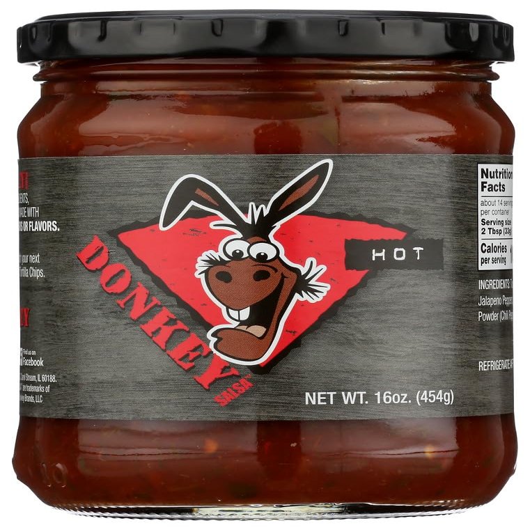 Donkey Chip Hot Salsa, Vegan, 16 Ounces (Pack Of 6)