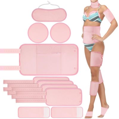 Aphlos Castor Oil Pack Wrap-10 Pcs,Reusable & Adjustable Elastic Strap Castor Oil Compress wrap for Liver Detox,Constipation & Inflammation, Flannel Cotton Pads Kit for Neck Waist Chest Knee