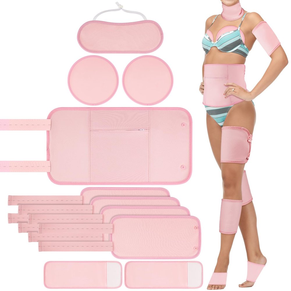 Aphlos Castor Oil Pack Wrap-10 Pcs,Reusable & Adjustable Elastic Strap Castor Oil Compress wrap for Liver Detox,Constipation & Inflammation, Flannel Cotton Pads Kit for Neck Waist Chest Knee