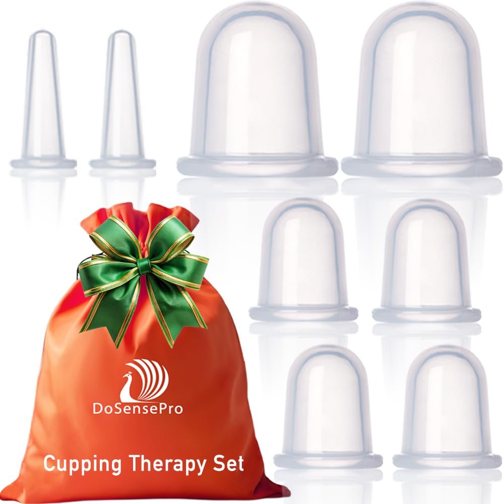 Cupping Kit for Massage Therapy - by DoSensePro 8 Silicone Massage Cups for Arthritis Relief, Pain Reduction, Anti-Aging & Cellulite Treatment - Cupping Set Massage Therapy Cups (2XL, 4L, 2M)