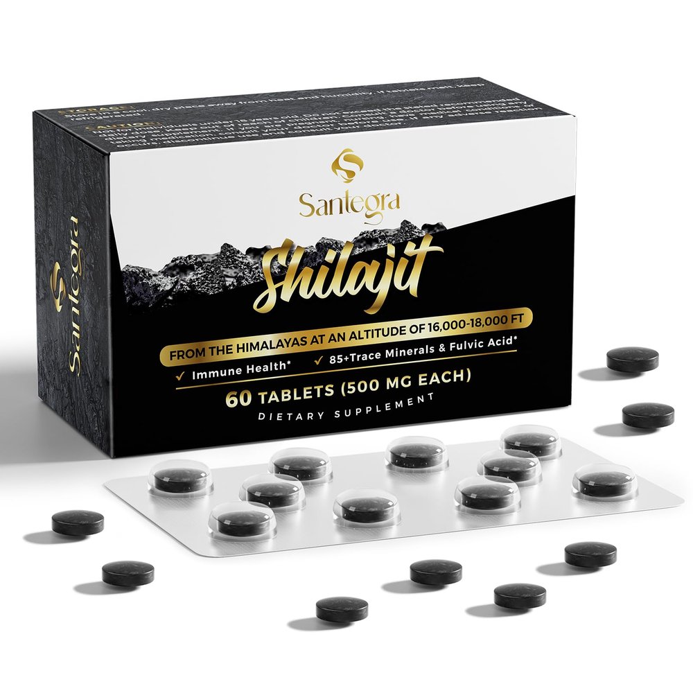 Santegra 30,000 MG Shilajit Tablets, 100% Shilajit Pure Tablets for Women & Men, Himalayan Organic, Fulvic Acid & 85+ Trace Minerals, Resin Supplement for Energy and Immune System, 60 Counts