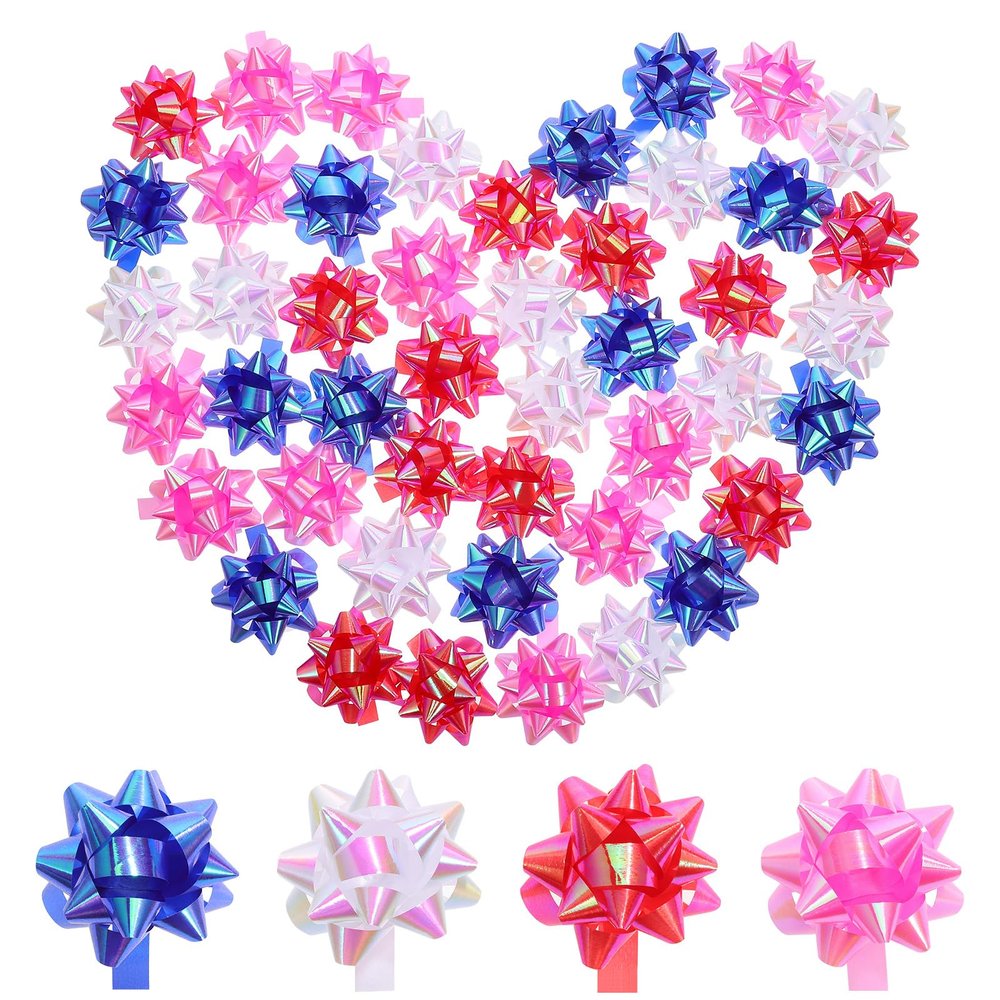 30pcs Packing Bows Metallic Wrapping Bows for Christmas, Birthdays, Weddings, Bridal Showers, Assortment (Pink, Blue, Yellow)