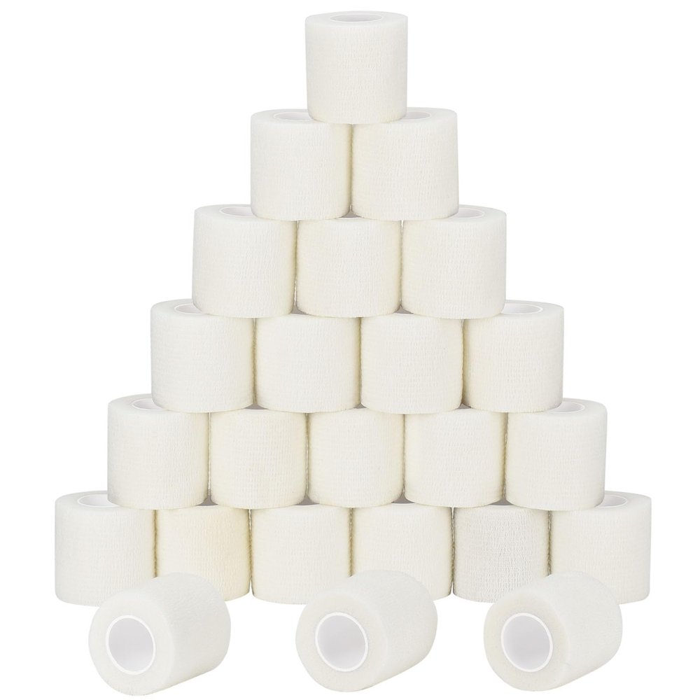 24 Pack Self Adherent Cohesive Wrap Bandages Non Woven Cohesive Bandage Elastic Self Adhesive Bandage Wrap Sports Athletic Tape First Aid Tape for Wrist Ankle Pet Vet Wrap Grip Cover 2 inch (White)