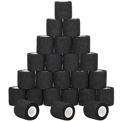 24 Pack Self Adherent Cohesive Wrap Bandages Non Woven Cohesive Bandage Elastic Self Adhesive Bandage Wrap Sports Athletic Tape First Aid Tape for Wrist Ankle Pet Vet Wrap Grip Cover 2 inch (Black)