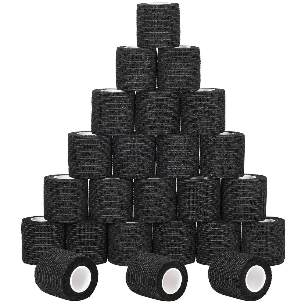 24 Pack Self Adherent Cohesive Wrap Bandages Non Woven Cohesive Bandage Elastic Self Adhesive Bandage Wrap Sports Athletic Tape First Aid Tape for Wrist Ankle Pet Vet Wrap Grip Cover 2 inch (Black)