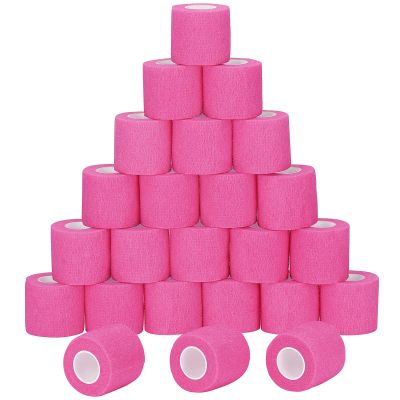 24 Pack Self Adherent Cohesive Wrap Bandages Non Woven Cohesive Bandage Elastic Self Adhesive Bandage Wrap Sports Athletic Tape First Aid Tape for Wrist Ankle Pet Vet Wrap Grip Cover 2 inch (Pink)