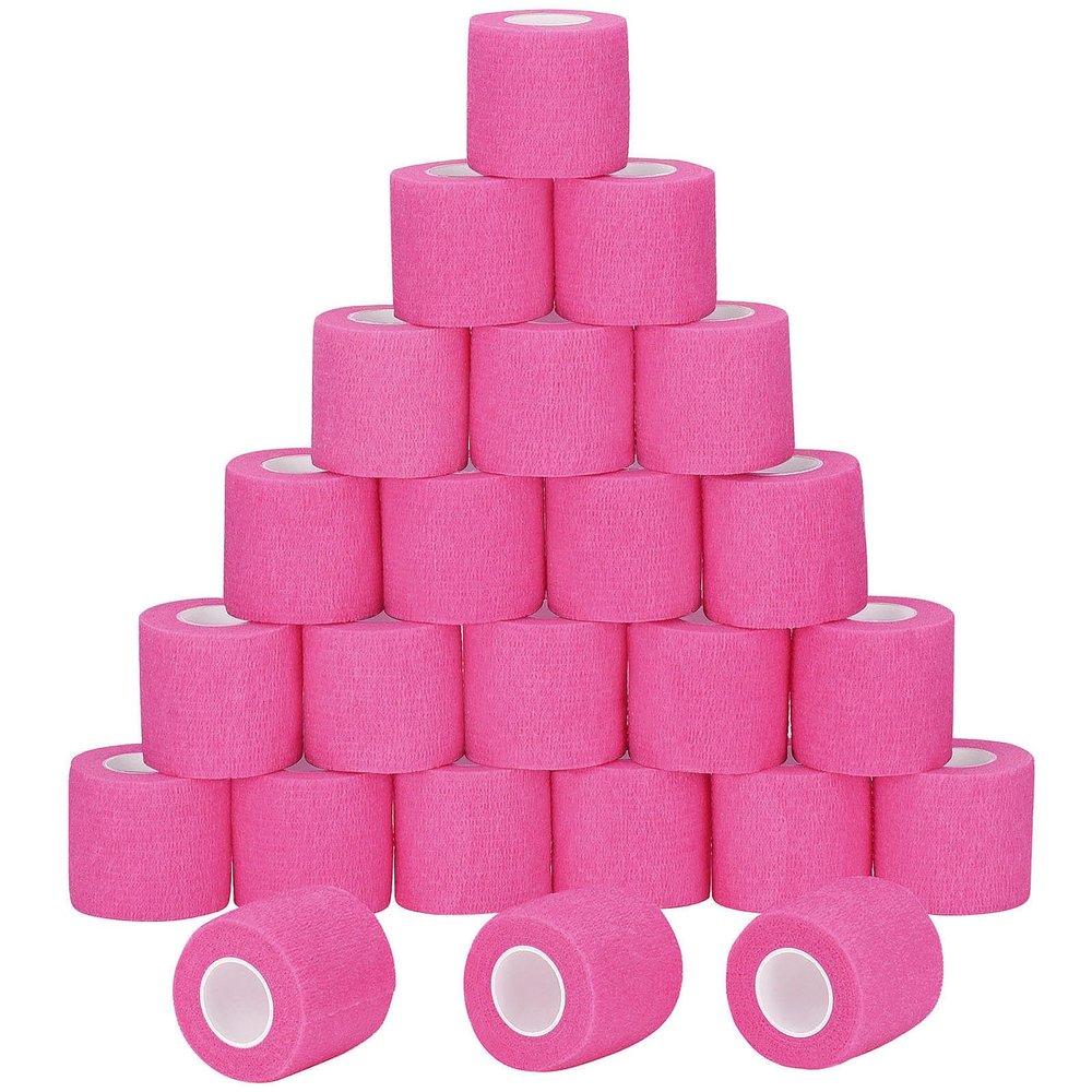 24 Pack Self Adherent Cohesive Wrap Bandages Non Woven Cohesive Bandage Elastic Self Adhesive Bandage Wrap Sports Athletic Tape First Aid Tape for Wrist Ankle Pet Vet Wrap Grip Cover 2 inch (Pink)