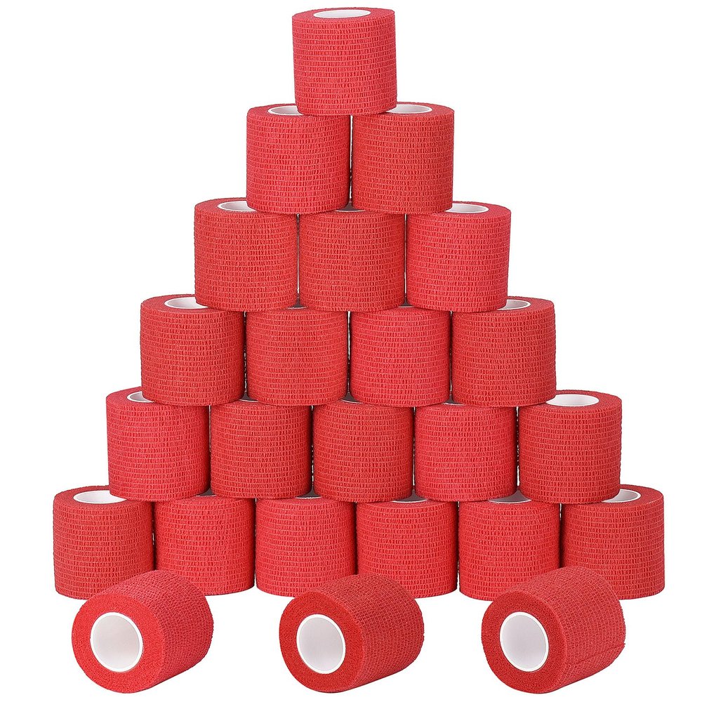 24 Pack Self Adherent Cohesive Wrap Bandages Non Woven Cohesive Bandage Elastic Self Adhesive Bandage Wrap Sports Athletic Tape First Aid Tape for Wrist Ankle Pet Vet Wrap Grip Cover 2 inch (Red)