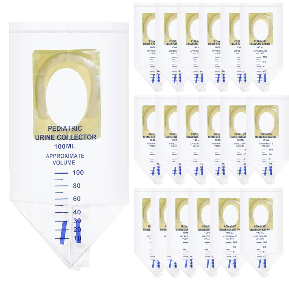 60 PCS Pediatric Urine Bag Collectors, Disposable Baby Clear Catcher Pouch Individually Pee Bags Spill Proof Baby Urine with Adhesive Surface for Kids Urine Collection