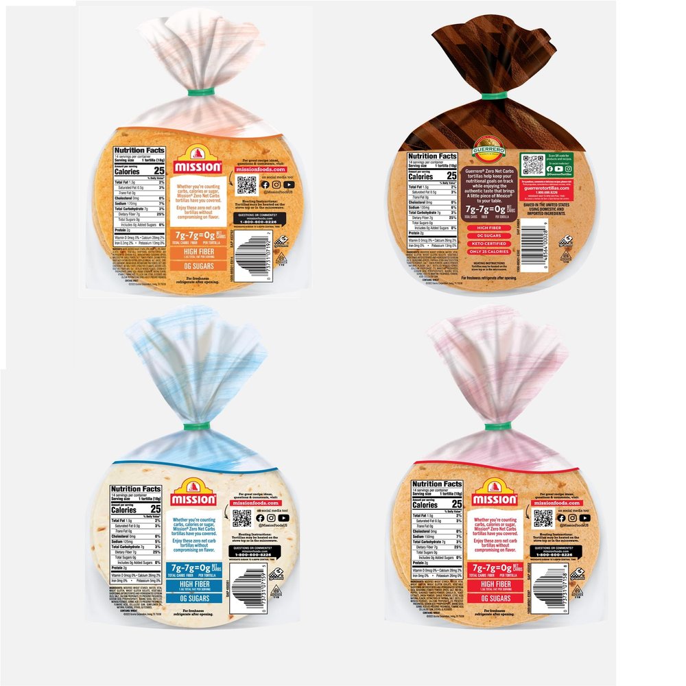Mission Guerrero Zero Carb Tortilla Variety 4 Pack with ValorServe Mini Kitchen Utensil - Keto Certified - 4" Street Taco Size - 14 Count, 8.89 oz. - 4 Packs (56 Tortillas)