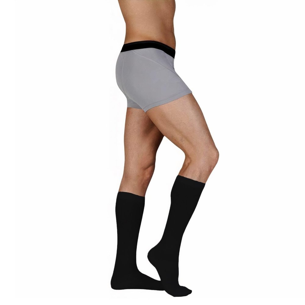 Juzo Power Comfort 20-30 mmHg Compression Stockings, Ribbed Texture, Knee High, Closed Toe | Compression Socks for Tired, Aching Legs, Moderate Varicosities | Black, Medium Long