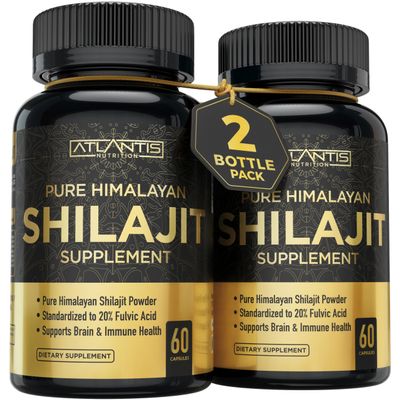 Atlantis Nutrition Himalayan Shilajit Capsules Formulated with 20% Fulvic Acid | 1000MG Per Serving 10:1 Extract | USA Made | Himalayan Shilajit Supplement for Men & Women | 120 Capsules