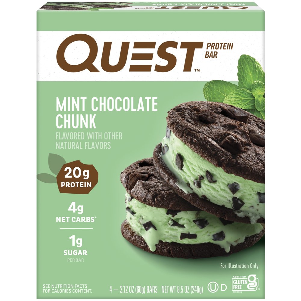 Quest Nutrition Mint Chocolate Chunk Protein Bars, High Protein, Low Carb, Gluten Free, Keto Friendly, 4 Count