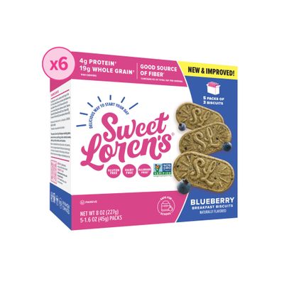 Sweet Loren's Vegan Breakfast Biscuits | Blueberry | 4g Protein, 19g Whole Grains | Plant Based, Gluten Free, Dairy Free, Nut Free Snacks | 6 Pack (90 Total Biscuits, 1.6 ounce each)