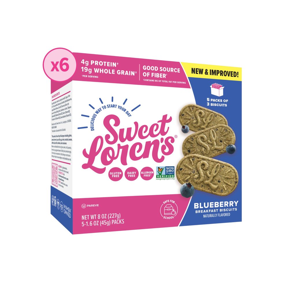 Sweet Loren's Vegan Breakfast Biscuits | Blueberry | 4g Protein, 19g Whole Grains | Plant Based, Gluten Free, Dairy Free, Nut Free Snacks | 6 Pack (90 Total Biscuits, 1.6 ounce each)
