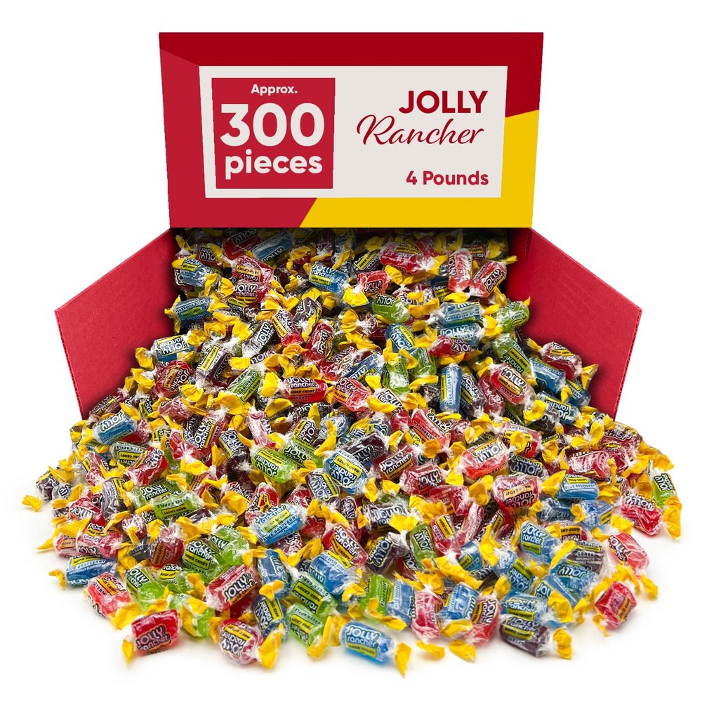 Jolly RanchersAssorted Fruit Flavored Hard Candy - 4 Pounds Of Approx 300 Hard Candy Individually Wrapped -Bulk Jolly RanchersMix - Christmas Hard Candy Jolly RancherFruit Candy in Bulk - Fruit Flavored Candy - Hard Candy Assortment Fruit Candy