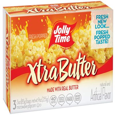 Jolly Time Xtra Butter Gluten-Free & Trans-Fat Free Extra Buttery Microwave Popcorn, 3-Count Boxes (Pack of 6)