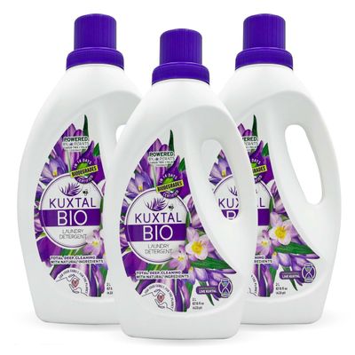 KUXTAL Liquid Laundry Detergent 3 Pack | Wild Flowers Scent | Biodegradable & Eco-Friendly Formula | Natural Ingredients | Gentle on Skin & Fabrics | Powerful Natural Cleaning | 67.6 fl oz Each