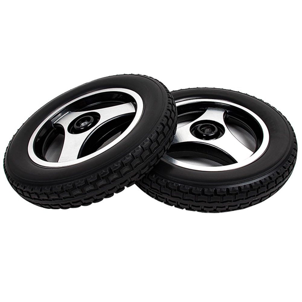 12 inch Rear Wheel Assembly for Electric Wheelchair, Black Non-Pneumatic Solid Tire with Aluminum Alloy Wheel Hub, Power Wheelchair Replacement Parts(2 Counts)