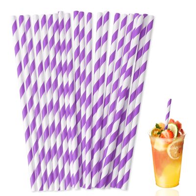 100 Pcs Purple Straws, Disposable Paper Straws for Baby Gender Reveal Party Supplies, Restaurant Juice, Coffee, Cold Drinks, Dessert and DIY Decoration (7.76 inch, Purple Striped)