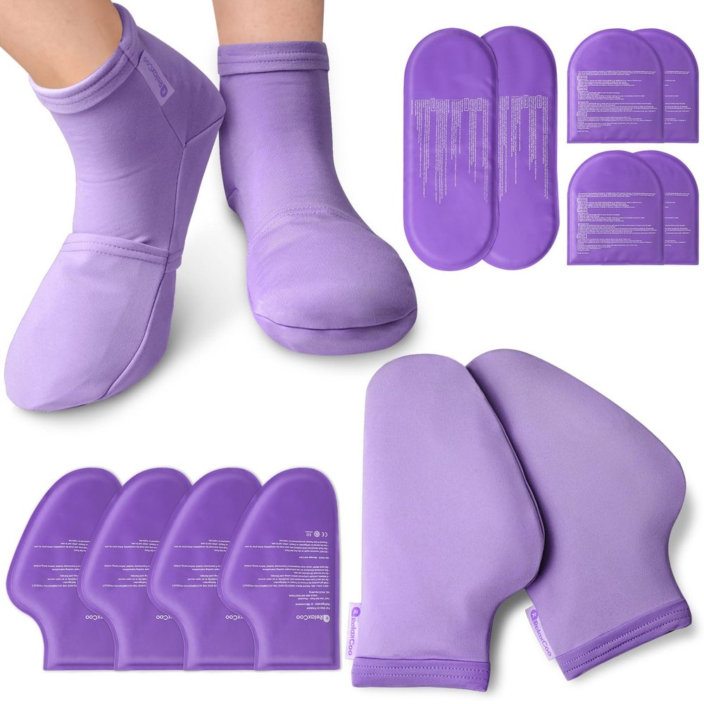 RelaxCoo Cold Therapy Socks & Hand Ice Pack Cold Gloves for Chemotherapy Neuropathy, Chemo Care Package for Women Men, Ideal for Plantar Fasciitis, Carpal Tunnel, Arthritis Hand Pain Relief, S/M