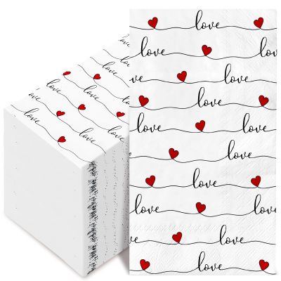 100Pack Heart Guest Napkin 3 Ply Valentine's Day Disposable Napkins Love Hearts Dinner Hand Napkin for Wedding Anniversary Mother's Day, 13 x 15.7 Inch