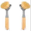 2 Pack Dish Brushes with Bamboo Handle, Kitchen Dish Scrubber Built-in Scraper, Scrub Brush for Pans, Pots, Counter & Kitchen Sink Cleaning, Dishwashing and Cleaning, Perfect Cleaning Tools, Gray view 1