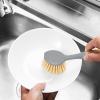 2 Pack Dish Brushes with Bamboo Handle, Kitchen Dish Scrubber Built-in Scraper, Scrub Brush for Pans, Pots, Counter & Kitchen Sink Cleaning, Dishwashing and Cleaning, Perfect Cleaning Tools, Gray view 2