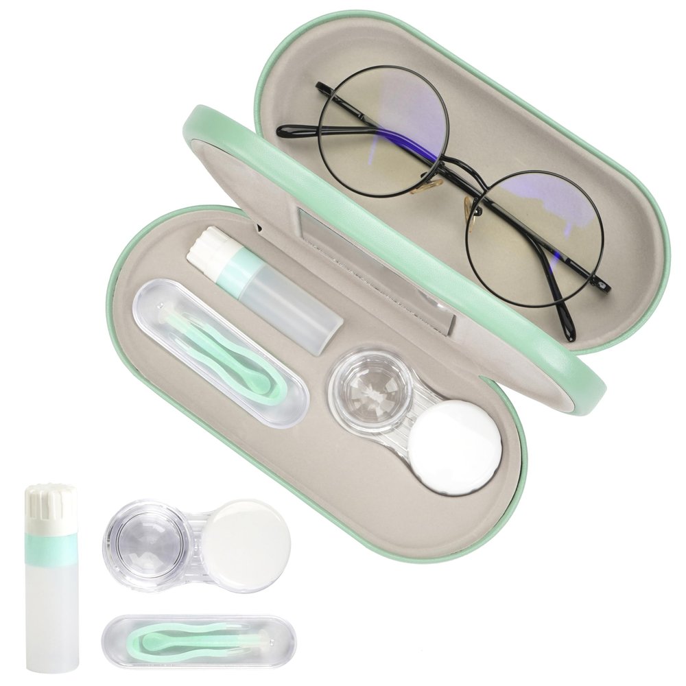 Eyeglass Case Double Sided Travel Size Cute Portable Contact Lens Box 2 in 1 Multifunction With Tool for Daily Outdoor Office