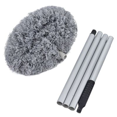 53 Inches Extendable Duster for High Ceilings, Washable Microfiber Duster with Extension Pole, Telescoping Bendable Feather Duster for Furniture Blinds, High Ceiling Fan, Cars Grey