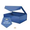 PACKQUEEN Large Blue Gift Box with Window, 13.5x9x4.1 Inches Clear Gift Box for Present Contains Ribbon, Card, Groomsman Proposal Box with Magnetic Lid (Glossy Blue) view 3