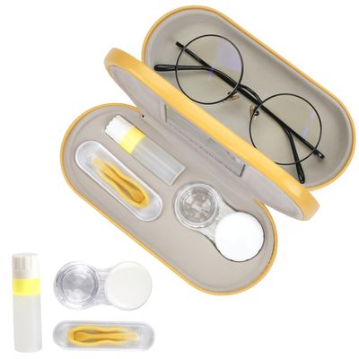 Eyeglass Case Double Sided Travel Size Cute Portable Contact Lens Box 2 in 1 Multifunction With Tool for Daily Outdoor Office