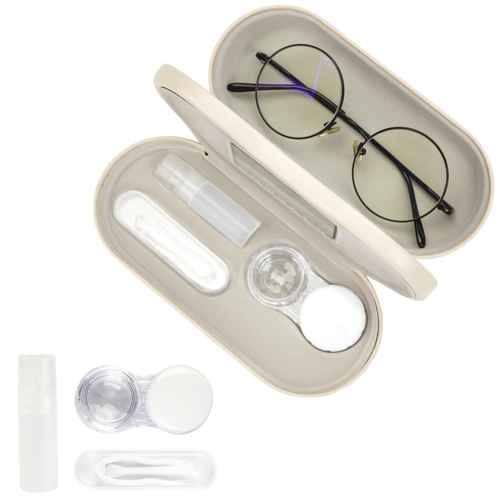 Eyeglass Case Double Sided Travel Size Cute Portable Contact Lens Box 2 in 1 Multifunction With Tool for Daily Outdoor Office