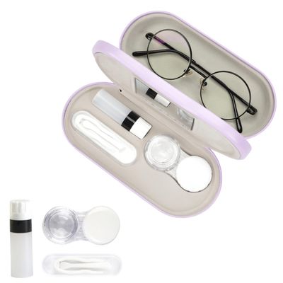 Eyeglass Case Double Sided Travel Size Cute Portable Contact Lens Box 2 in 1 Multifunction With Tool for Daily Outdoor Office