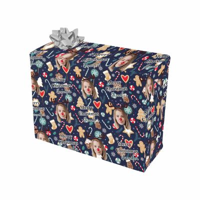 MyPupSocks Personalized Christmas Wrapping Merry Christmas Print Birthday Wrapping Paper Rolls Face Custom Wrapping Paper with Name Christma Wrapping Paper 4 Rolls