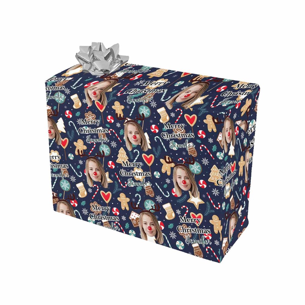 MyPupSocks Personalized Christmas Wrapping Merry Christmas Print Birthday Wrapping Paper Rolls Face Custom Wrapping Paper with Name Christma Wrapping Paper 4 Rolls