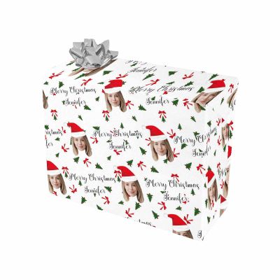 MyPupSocks Personalized Wrapping Paper with Name Christmas Merry Christmas All Occasion Wrapping Paper Santa Hat Face Text Wrapping Paper Custom Wedding Wrapping Paper 4 Rolls