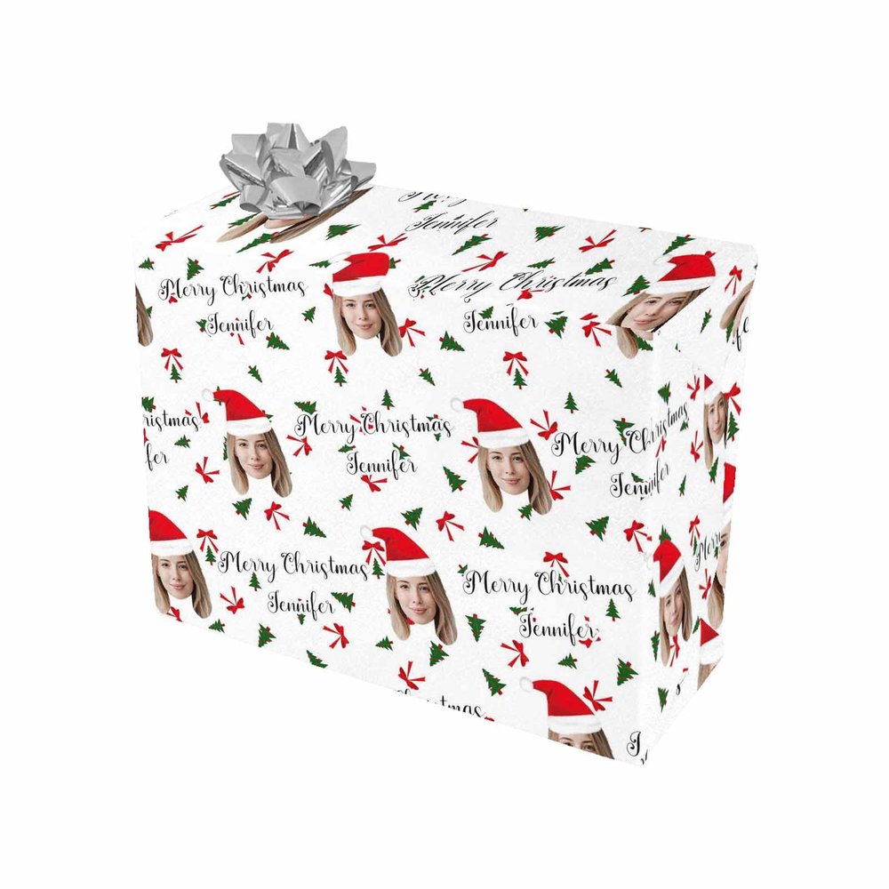 MyPupSocks Personalized Wrapping Paper with Name Christmas Merry Christmas All Occasion Wrapping Paper Santa Hat Face Text Wrapping Paper Custom Wedding Wrapping Paper 4 Rolls
