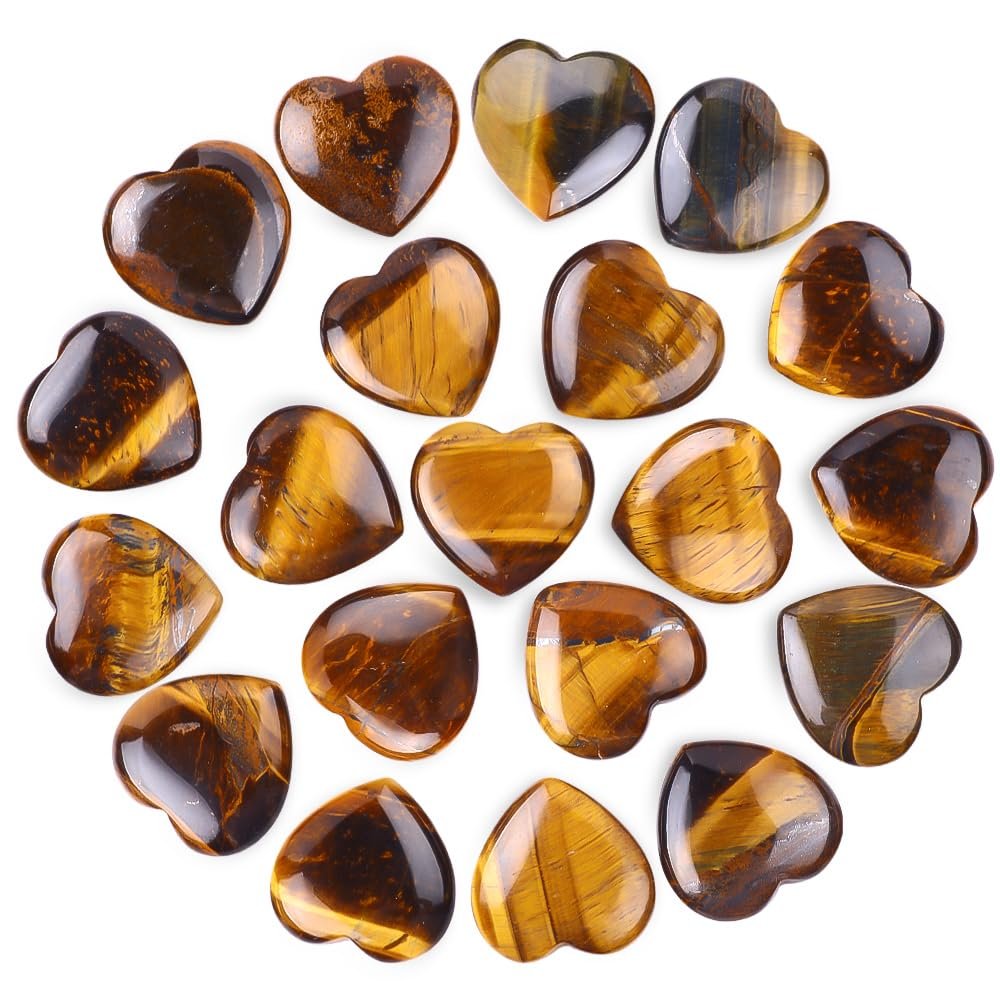 10pcs Natural Crystal Tiger Eye Heart Love Shaped Tiger Eye Healing Stones Polished Rocks Cute Mini Palm Chakra Gemstones Reiki Energy Balancing Stone for Meditation Birthday Gift 0.8 inch(20mm)