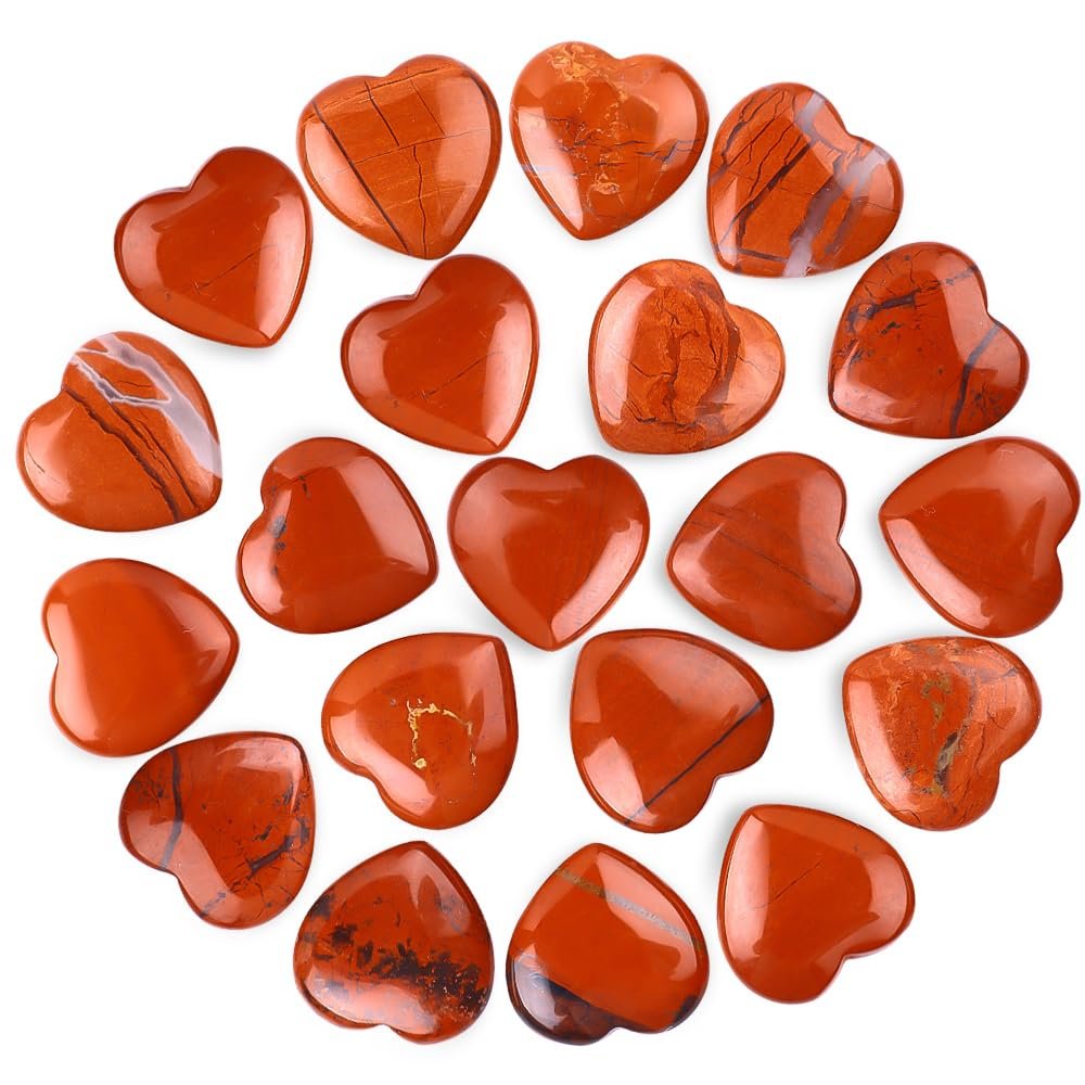 10pcs Natural Crystal Red Jasper Heart Shaped Healing Red Jasper Healing Stones Polished Rocks Cute Mini Palm Chakra Gemstones Reiki Energy Balancing Stone for Meditation Birthday Gift 0.8 inch(20mm)