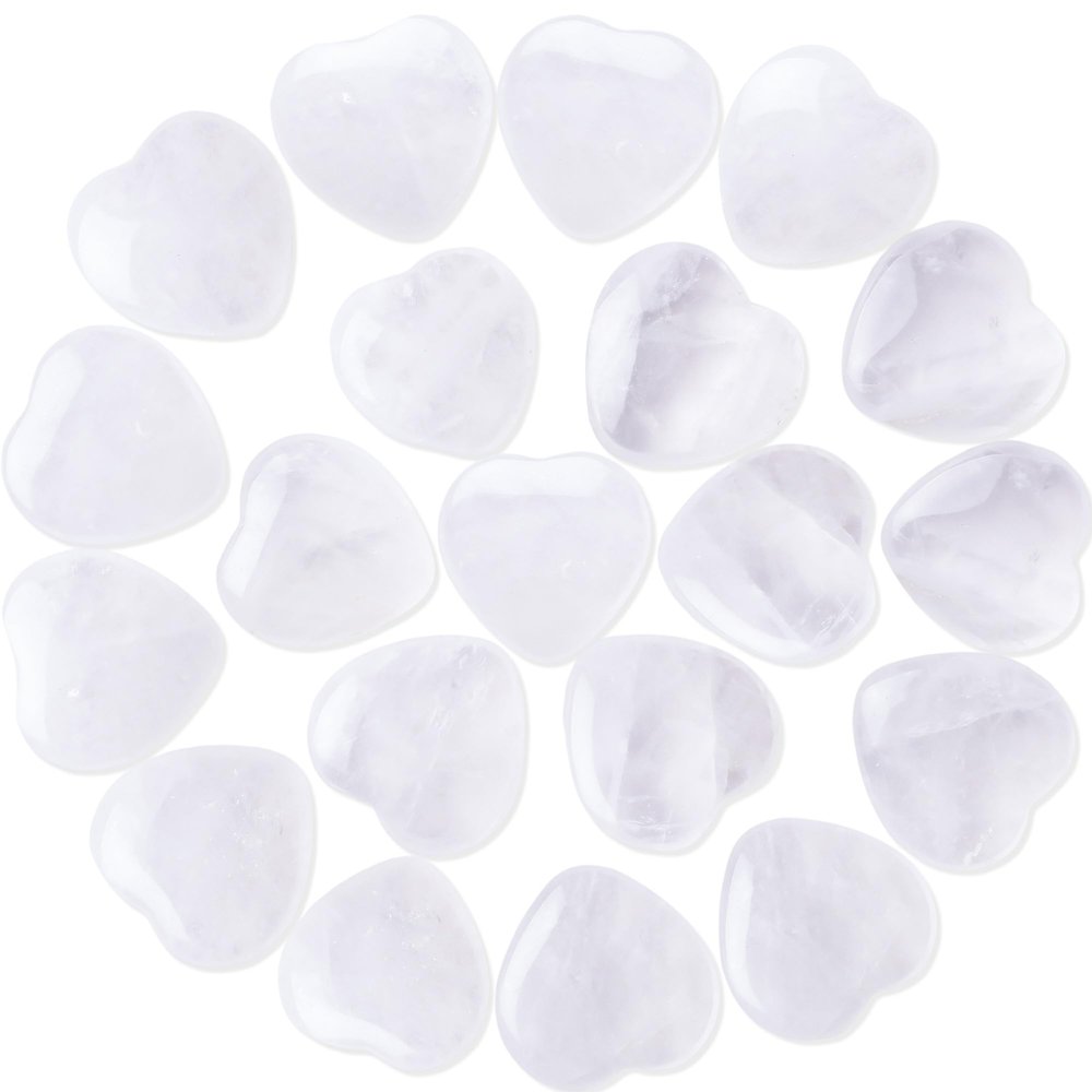 10pcs Natural Crystal Clear Quartz Heart Shaped Healing Clear Quartz Stones Polished Rocks Cute Mini Palm Chakra Gemstones Reiki Energy Balancing Stone for Meditation Birthday Gift 0.8 inch(20 mm)