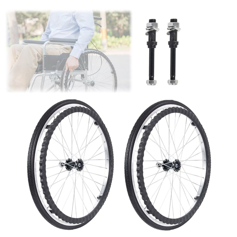 WORDFUN 2X Solid Wheel Replacement for Wheelchairs, Manual Wheelchair Rear Wheel, Rear Rollator Replacement Wheel Assembly, Wearresistant, Metal Wheel Hub, with Bearing
