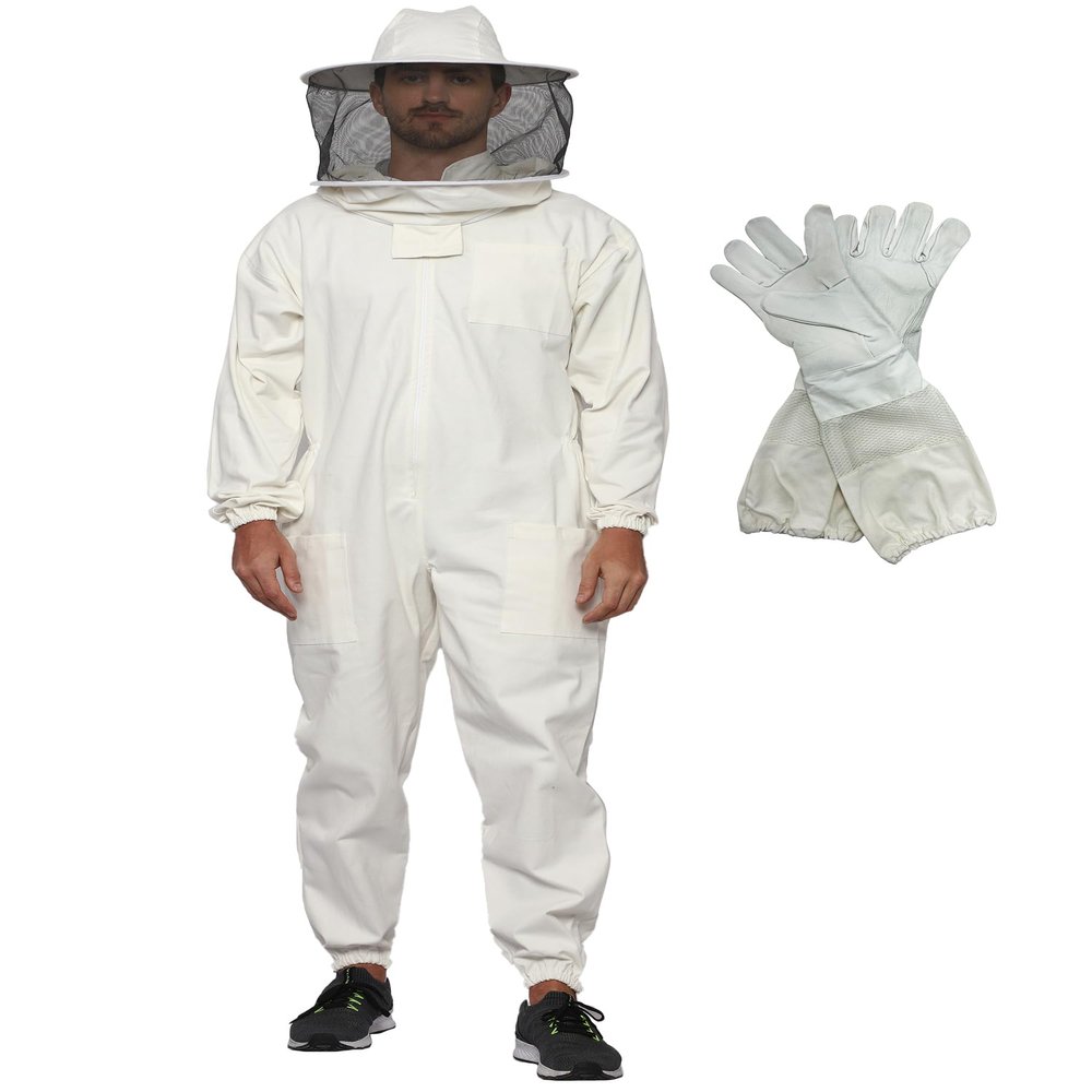 Bee Suit for Men Sting Proof made from 100% Thick Cotton for Professional Beekeepers with Round Hood XL