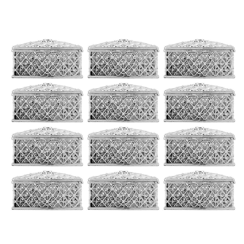 12Pcs Gift Box With Treasure Chest Shape, Square Hollow Candy Box For Wedding And Birthday Party Decoration, Important Holiday Decoration Box(Silver)