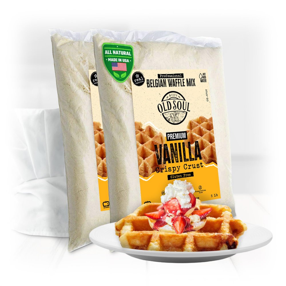 OldSoul Professional Belgian Waffle Mix | GLUTEN FREE | 10 Lbs | Crispy | Vanilla Flavor | 56 Waffles (10 Lbs, Gluten Free)