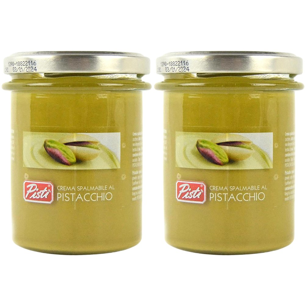 Pisti Pistachio Cream Spread 7.05 oz. (200g)(Pack of 2) Crema di Pistacchio - Italian Pistachio Cream Nut Spread - Bronte - Spreadable Paste
