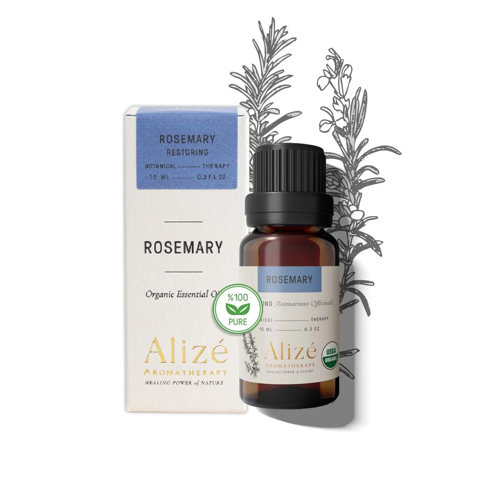 Aliz Aromatherapy Organic Rosemary Essential Oil, Rosemary Oil for Hair Care, USDA Certified Organic, 100% Natural & Pure Essential Oils for Diffusers for Home, Aromatherapy Oils 10ml-0.33 fl oz