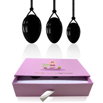 3Pcs/Set Natural Rose Quartz Yoni Egg Set Women Kegel Exercise Jade Egg Ball Kegel Egg with Box,Obsidian with Box