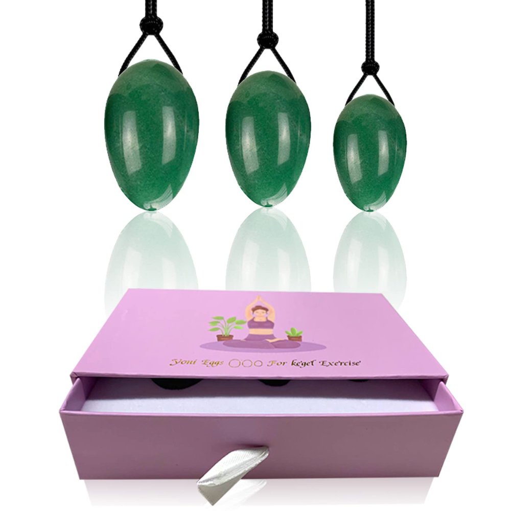 3Pcs/Set Natural Rose Quartz Yoni Egg Set Women Kegel Exercise Jade Egg Ball Kegel Egg with Box,Aventurine with Box