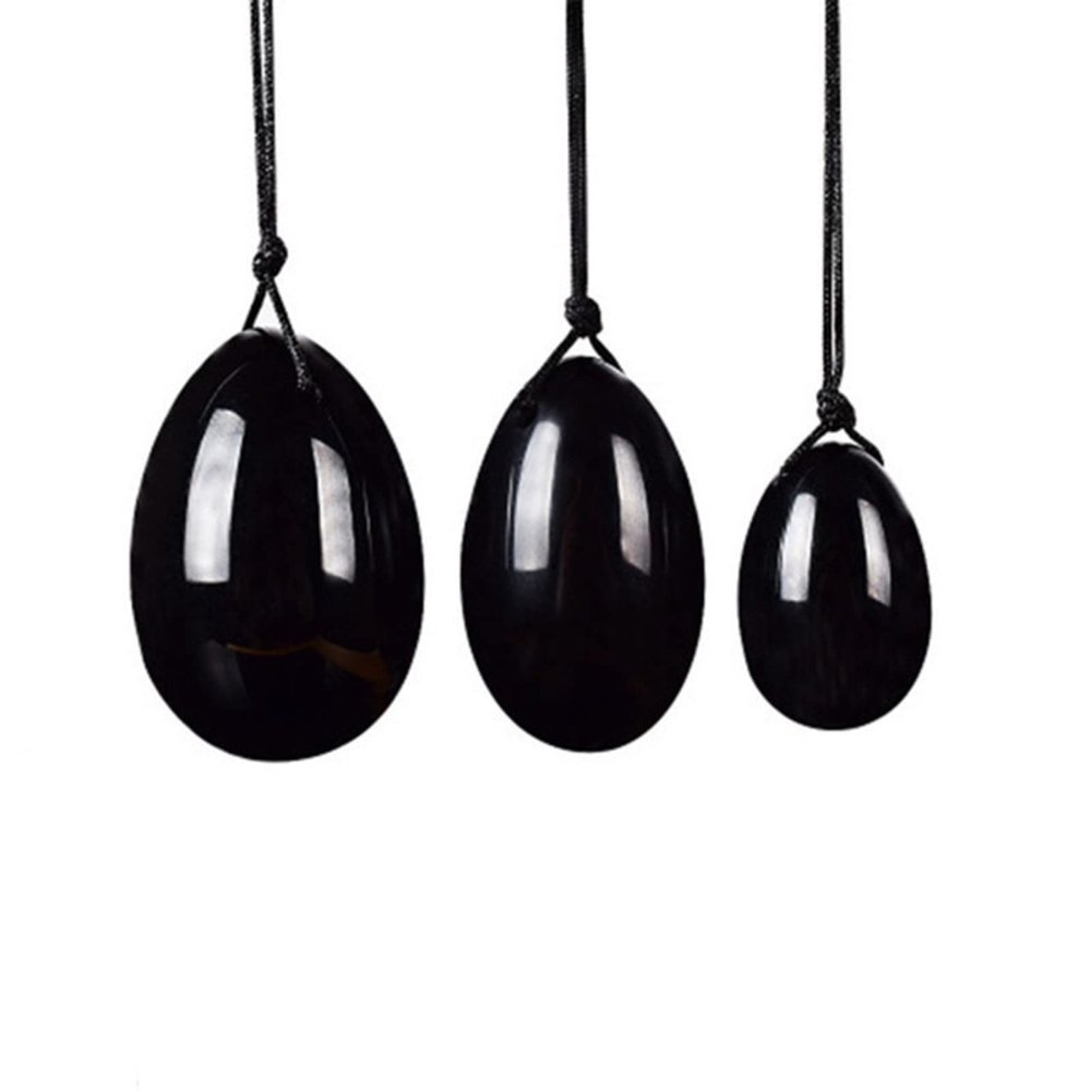 4PCs Natural Jade Yoni Eggs Massage Wand Set Ladies Kegel Exerciser Yoni Massage for Women Wellness,3PC Obsidian Egg
